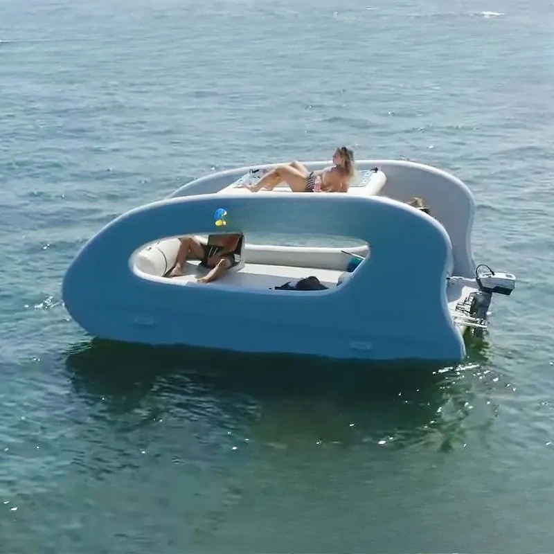Sea inflatable floating house with motor, multi-person leisure floating boat, seaside vacation water sofa floating island Sea inflatable floating house with motor, multi-person leisure floating boat, seaside vacation water sofa floating island