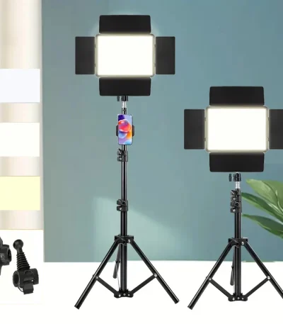 LED Square Ring Light with Adjustable Tripod Stand, USB Powered, 3 Color Temperatures, Metal Stand, for Studio Photography Live