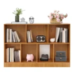 2 Tiers 7 Compartments Walnut Rectangular Storage Shelf Bookshelf Storage Shelves with Thoughtful Back Panels