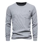 AIOPESON Waffle Cotton Solid Color Men Tshirts Single Pocket Long Sleeve Tee Shirts for Men New Spring Basic Breathable Tops Men