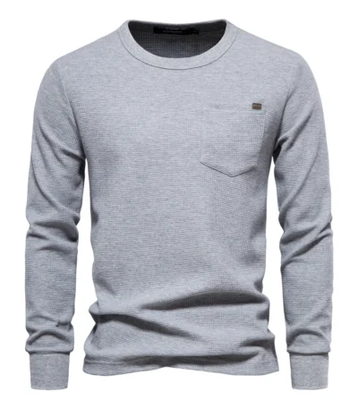 AIOPESON Waffle Cotton Solid Color Men Tshirts Single Pocket Long Sleeve Tee Shirts for Men New Spring Basic Breathable Tops Men 1