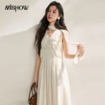 MISHOW Women’s Lyocell 3D Flower Midi Dress 2026 Summer New V Neck Sleeveless A-line Dress Elegant Vacation Sundress MXF22L2637