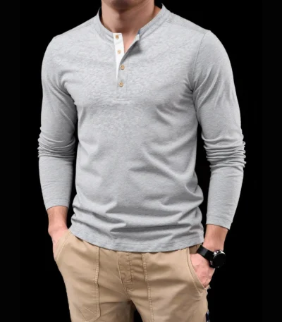 AIOPESON Heavyweight Henley Shirt Men 100% Cotton Thermal Long Sleeve Solid Color Fall Winter Button Placket Workwear Essential 1
