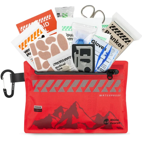 RHINO RESCUE Mini First Aid Kit Ultralight Waterproof Medical Kit for Hiking Camping Backpacking Cycling Travel Vehicles 105PC
