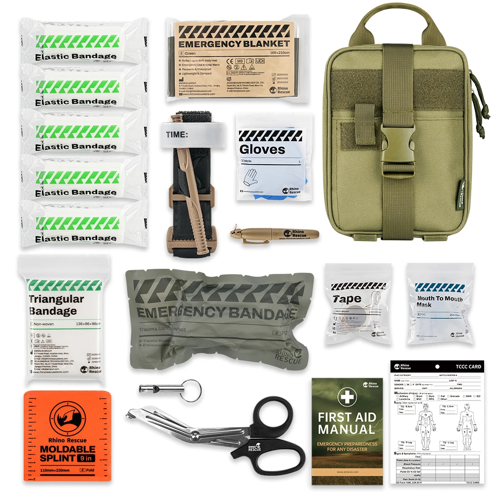 Rhino First Aid Survival Kit IFAK Pouch Supplied Camping Kit with 20 EMT Items For Emergency Outdoors Rhino First Aid Survival Kit IFAK Pouch Supplied Camping Kit with 20 EMT Items For Emergency Outdoors