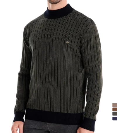 AIOPESON New Design Mens Mock Neck Cotton Pullover Sweaters Autumn Winter Warm Stripped Sweater for Men 1