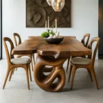 #Luxury Solid Wood Dining Table Set Modern Chairs Minimalist Home Furniture Villa Hotel Banquet Room Decor