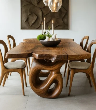 #Luxury Solid Wood Dining Table Set Modern Chairs Minimalist Home Furniture Villa Hotel Banquet Room Decor