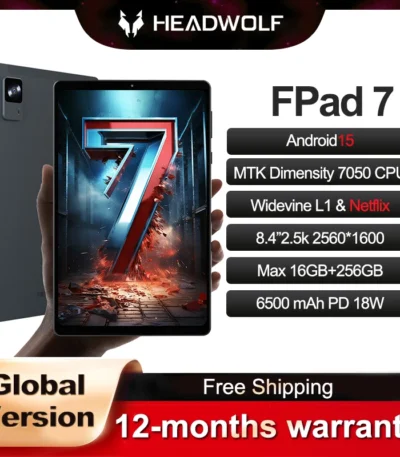 Headwolf FPad7 8.4inch Android 15 Tablet 2560x1600 16GB LPDDR5+256GB UFS 3.1, 6500mAh PD18W, 8MP/16MP Camera, SIM 4G LTE WiFi 6 1