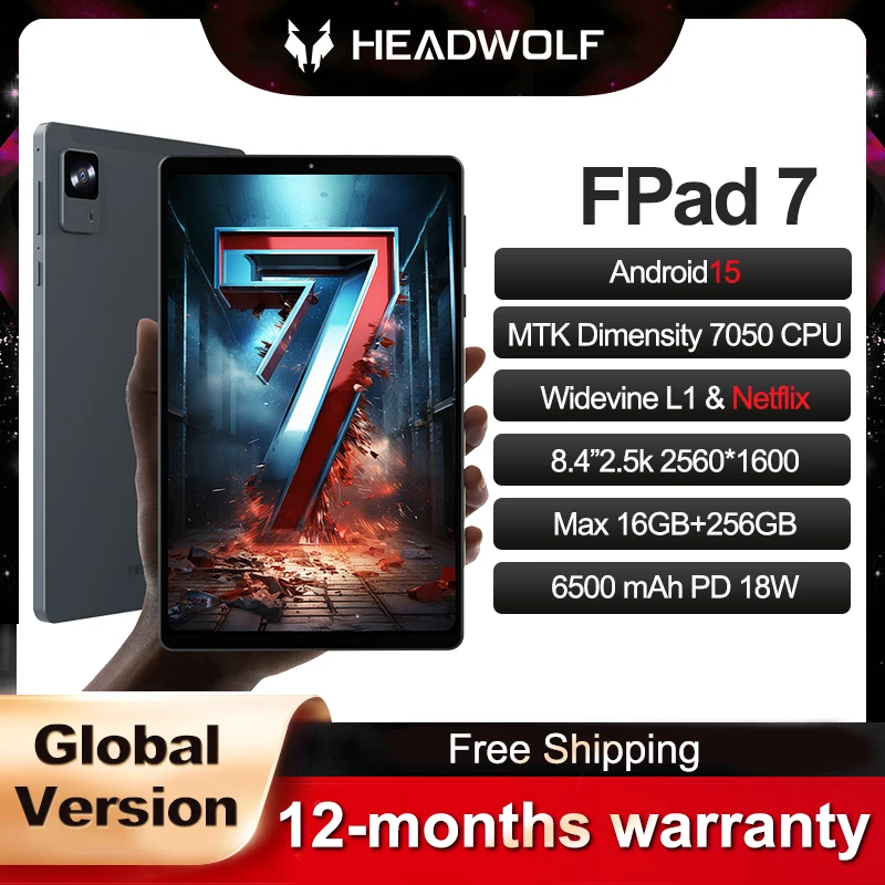 Headwolf FPad7 8.4inch Android 15 Tablet 2560×1600 16GB LPDDR5+256GB UFS 3.1, 6500mAh PD18W, 8MP/16MP Camera, SIM 4G LTE WiFi 6 Headwolf FPad7 8.4inch Android 15 Tablet 2560×1600 16GB LPDDR5+256GB UFS 3.1, 6500mAh PD18W, 8MP/16MP Camera, SIM 4G LTE WiFi 6