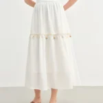 DUSHU Holiday Style Women Wave Playful Skirt Shell Lace Travel Long Skirt 2025 New Arrival A-line Umbrella Skirt 25DS82748