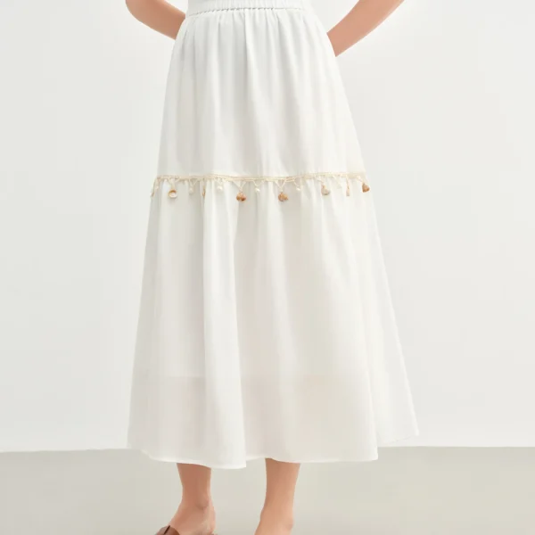 DUSHU Holiday Style Women Wave Playful Skirt Shell Lace Travel Long Skirt 2025 New Arrival A-line Umbrella Skirt 25DS82748