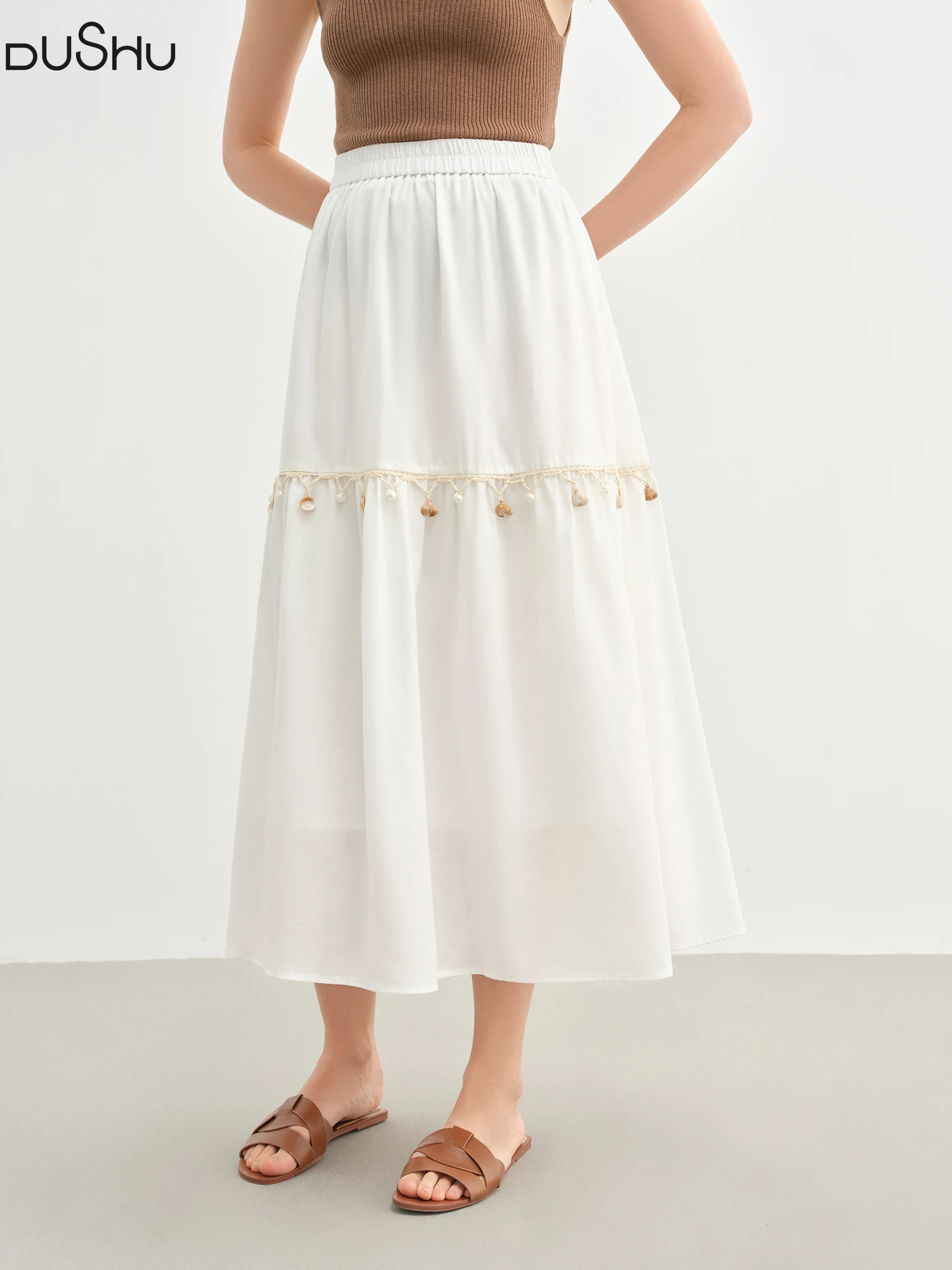 DUSHU Holiday Style Women Wave Playful Skirt Shell Lace Travel Long Skirt 2025 New Arrival A-line Umbrella Skirt 25DS82748 DUSHU Holiday Style Women Wave Playful Skirt Shell Lace Travel Long Skirt 2025 New Arrival A-line Umbrella Skirt 25DS82748