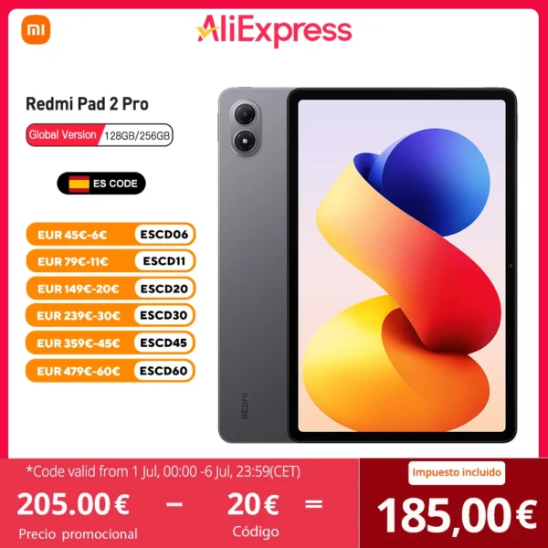 Xiaomi Redmi Pad 2 Pro Global Version Snapdragon® 7s Gen 4 Crystal Clear 12.1″ 2.5K Display, 120Hz, 8MP, 12000mAh, No Charger