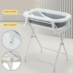 Newborn Bath Tub with Stand Set: Back-Friendly Bathing and Changing Table, Foldable, with Drain and Non-Slip Base for Baby