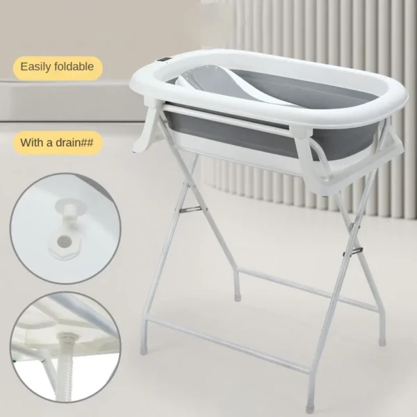 Newborn Bath Tub with Stand Set: Back-Friendly Bathing and Changing Table, Foldable, with Drain and Non-Slip Base for Baby