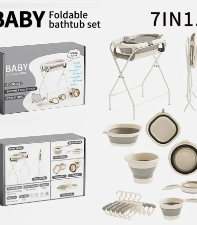 Baby Bathtub Rack, Color Box Set, Bath/Care Station, No-Bend Elevated Shelf & Clothes Drying Rack 1