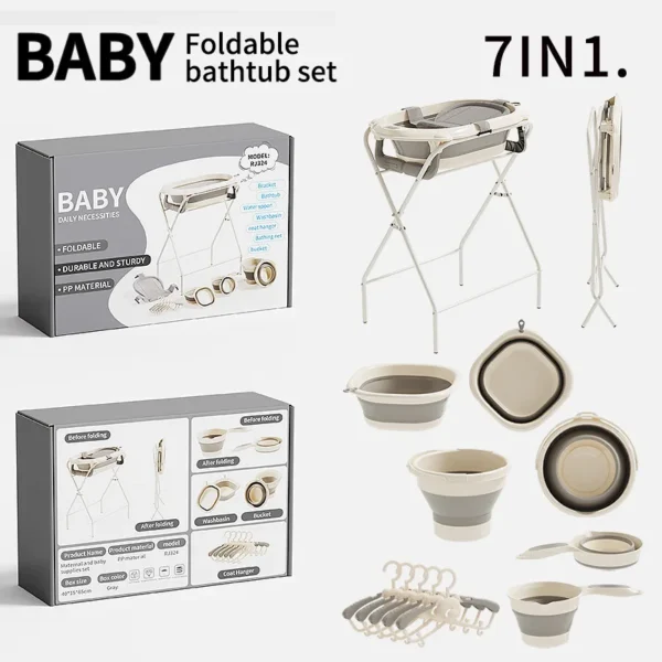 Baby Bathtub Rack, Color Box Set, Bath/Care Station, No-Bend Elevated Shelf & Clothes Drying Rack