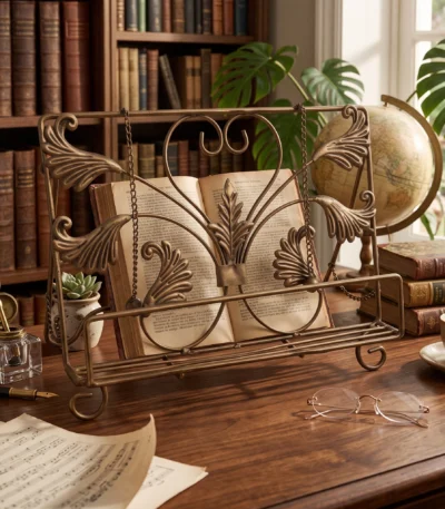 Book Stand with Weights Ornate Iron Book Stand No-Assembly Metal for Readers, Home Library, Desk 1