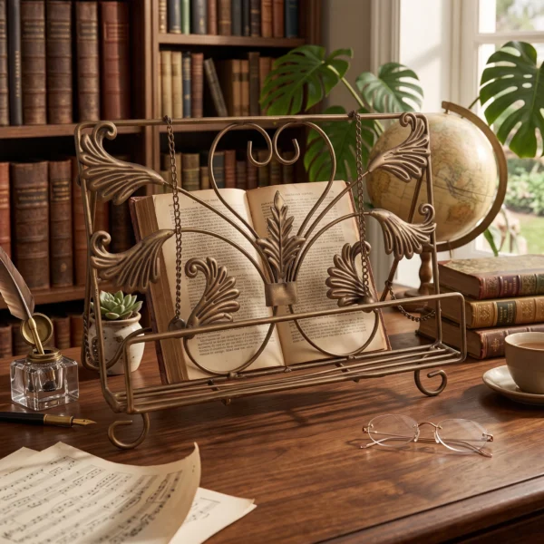 Book Stand with Weights Ornate Iron Book Stand No-Assembly Metal for Readers, Home Library, Desk