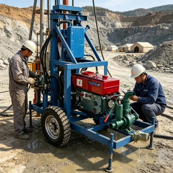 Small Diesel Water Well Drilling Rig And Water Drilling Machine Onboard Mud Tank Saves Extra Field Mud Pool Building