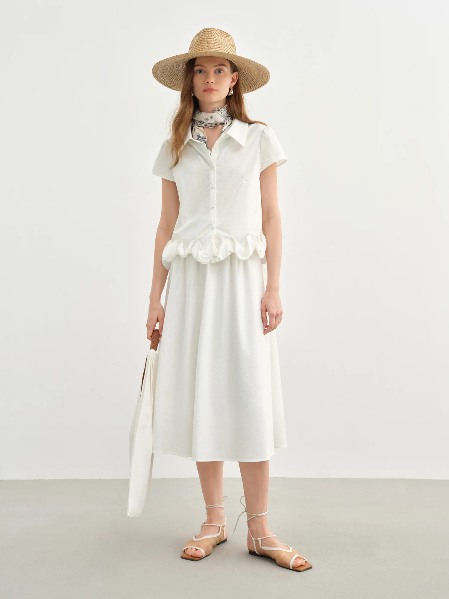 DUSHU Plus-size Women’s Fashion Set 【White Camellia】 Ruffled Stylish Elegant Top and Half Skirt Summer New 25DS82486+25DS82487 DUSHU Plus-size Women’s Fashion Set 【White Camellia】 Ruffled Stylish Elegant Top and Half Skirt Summer New 25DS82486+25DS82487