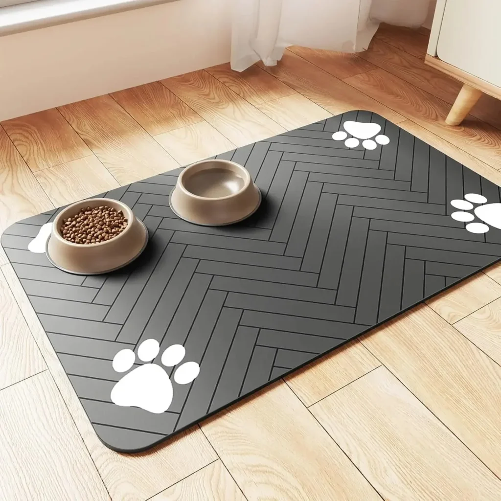 Pet Feeding Mat-Absorbent Pet Placemat Rubber Backing Quick Dry Water Mat for Dog Cat for Food and Water Bowl with Waterproof 1