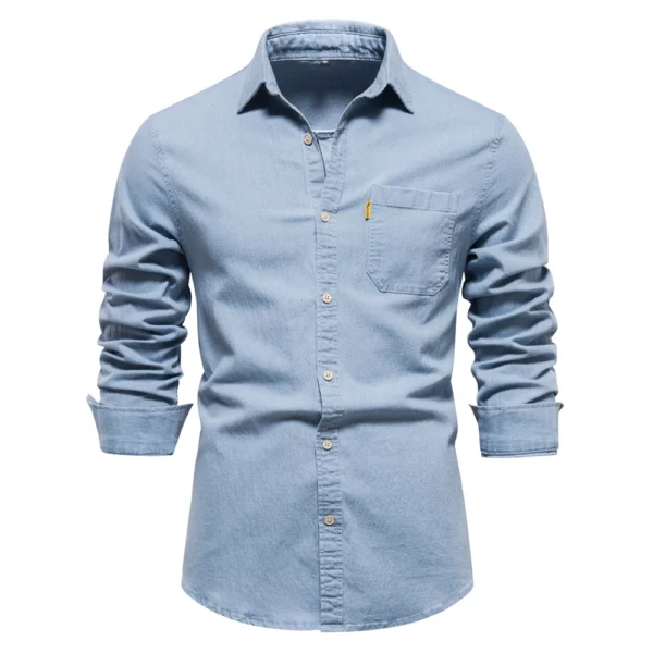 AIOPESON Autumn New Cotton Men’s Denim Shirt Solid Color Single Pocket Casual Long Sleeve Shirt Autumn Jeans Shirt for Men