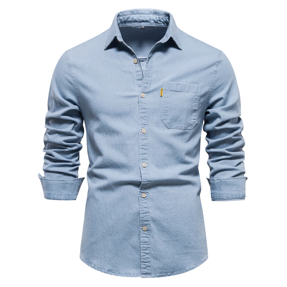 AIOPESON Autumn New Cotton Men’s Denim Shirt Solid Color Single Pocket Casual Long Sleeve Shirt Autumn Jeans Shirt for Men AIOPESON Autumn New Cotton Men’s Denim Shirt Solid Color Single Pocket Casual Long Sleeve Shirt Autumn Jeans Shirt for Men