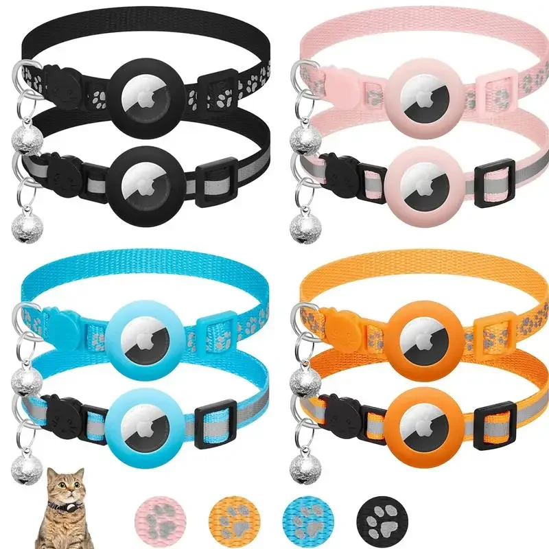 Cat Collar Compatible with Apple Airtag with Bell Adjustable Safety Buckle Reflective GPS Collar for Kittens Puppies 7-12In 1