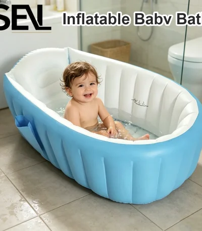 Inflatable Bathtub Pool for Baby 0-6 Months, Portable Blow Up Tub with Non-slip Base & Sitting Support for Toddler Bathing