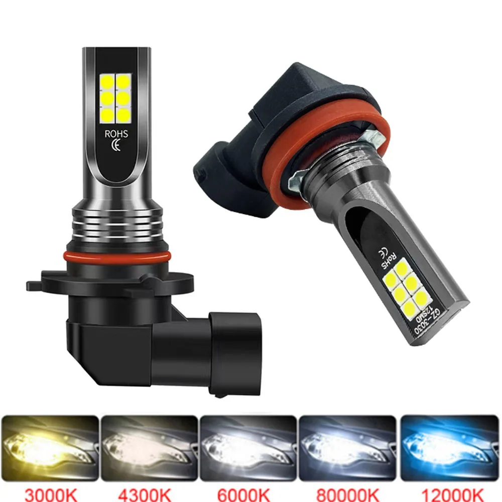2Pcs H8 H11 LED Bulb H16 JP 9005 HB3 9006 HB4 Led Lamp Super Bright Car Fog Lights Day Driving Running Light 12V 24V 6000K White 1