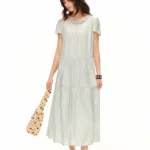 DUSHU 2026 Summer Women‘s Faux Two-Piece Crinkled Ruffle Dress Textured Midi for Polished Office Everyday Style, Multiple Sizes
