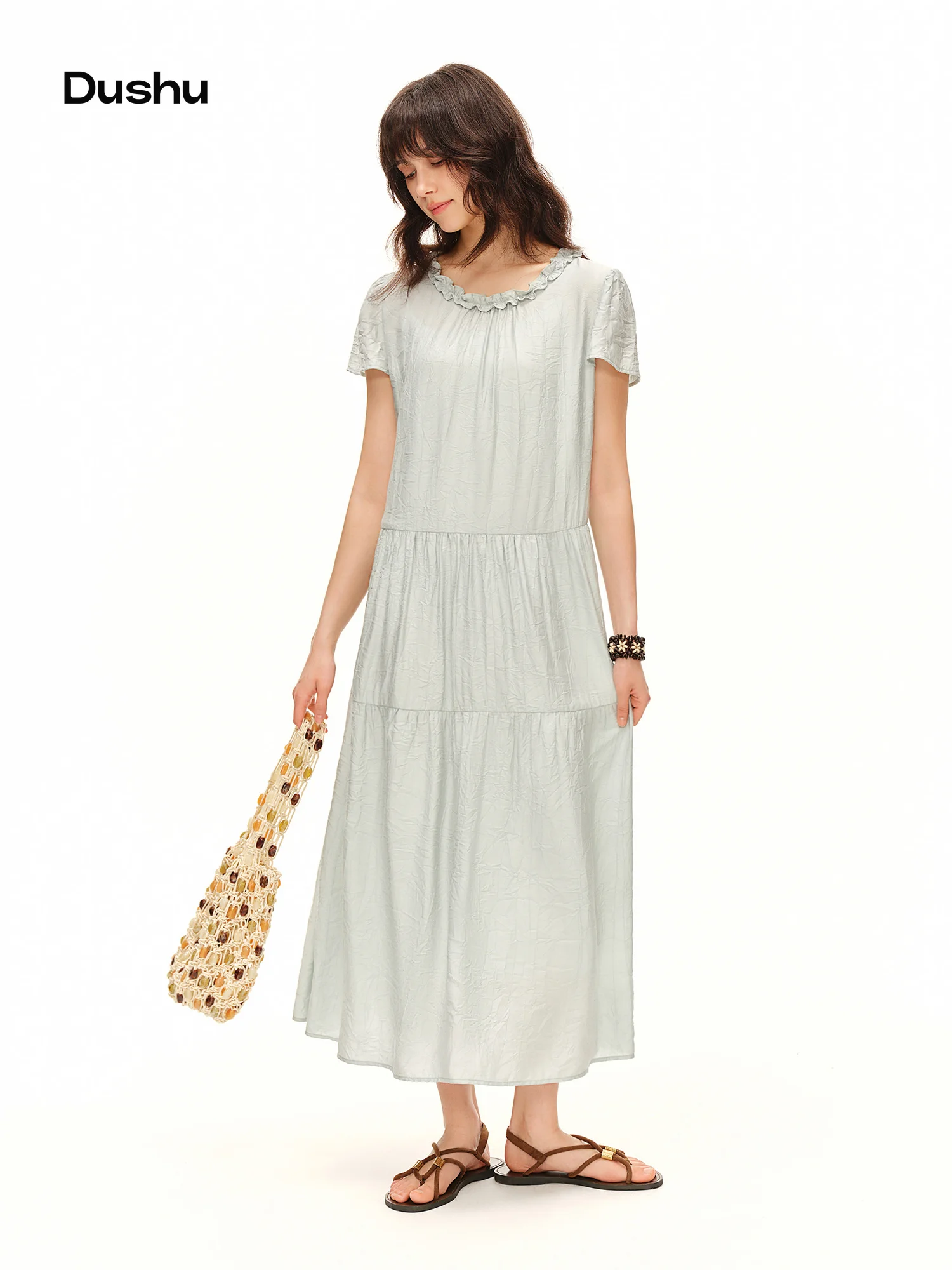 DUSHU 2026 Summer Women‘s Faux Two-Piece Crinkled Ruffle Dress Textured Midi for Polished Office Everyday Style, Multiple Sizes DUSHU 2026 Summer Women‘s Faux Two-Piece Crinkled Ruffle Dress Textured Midi for Polished Office Everyday Style, Multiple Sizes