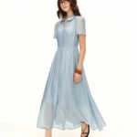 DUSHU 2026 Summer Women’s Peter Pan Collar Dress Tencel Linen Acetate Blend A-Line Midi Flattering Everyday Style Inclusive Size