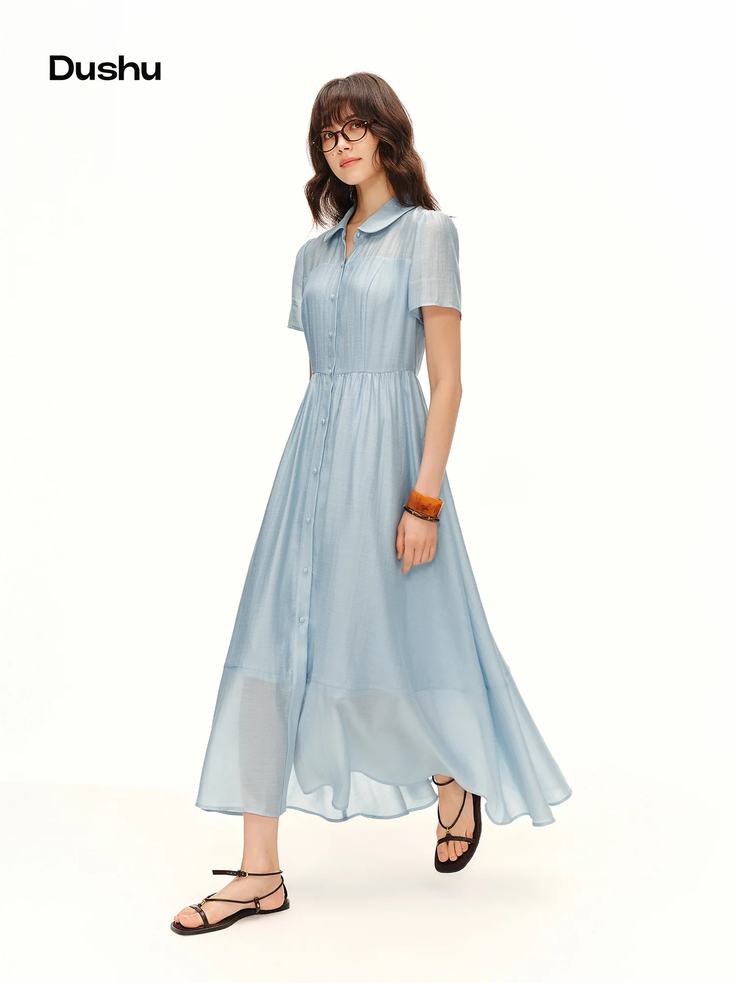 DUSHU 2026 Summer Women’s Peter Pan Collar Dress Tencel Linen Acetate Blend A-Line Midi Flattering Everyday Style Inclusive Size DUSHU 2026 Summer Women’s Peter Pan Collar Dress Tencel Linen Acetate Blend A-Line Midi Flattering Everyday Style Inclusive Size
