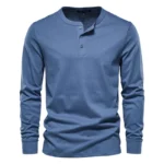 AIOPESON Henley Collar T Shirt Men Casual Solid Color Long Sleeve T Shirt for Men Autumn High Quality 100% Cotton Mens T Shirts