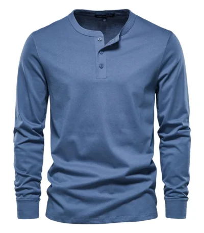 AIOPESON Henley Collar T Shirt Men Casual Solid Color Long Sleeve T Shirt for Men Autumn High Quality 100% Cotton Mens T Shirts 1