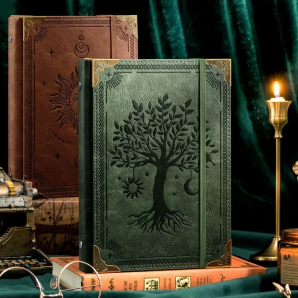 Notebook Vintage Leather Tree of Life Notebook, Thick Spell Book Planner for Student, Magic Study Notebook with Refillable Paper