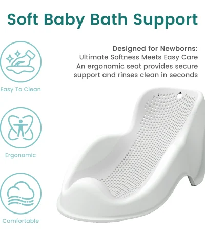 Soft Baby Bath Support for Newborns – Ergonomic, Easy to Clean & Comfortable Anti-Slip Infant Bath Seat with Quick Drying Design