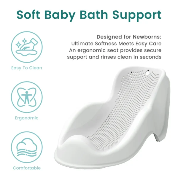 Soft Baby Bath Support for Newborns – Ergonomic, Easy to Clean & Comfortable Anti-Slip Infant Bath Seat with Quick Drying Design