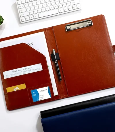 1Pc Texture PU Leather Multi-Functional Folder A4 Clip Pen Holder Card Slots - Business Office Meeting Organizer for Bank/Sales 1