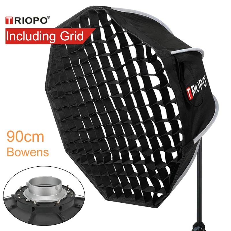 Triopo 90cm Photo Portable Bowens Mount Softbox W/ Honeycomb Grid K90 Octagon Umbrella Outdoor Soft Box for Godox Jinbei Strobe 1