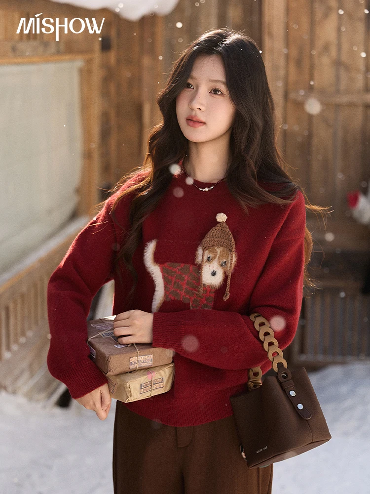 MISHOW New Year Women’s Red Knitted Sweater 2025 Autumn Winter Dog Pattern Crew Neck sweaters Warm Loose Pullover Top MXE93Z2811 MISHOW New Year Women’s Red Knitted Sweater 2025 Autumn Winter Dog Pattern Crew Neck sweaters Warm Loose Pullover Top MXE93Z2811