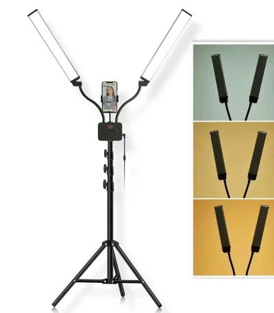 Double Arms LED Fill Light Photo Studio Long Strips LED Ring Lamp with Tripod LCD Screen 3200-5600K Photographic Selfie Lighting