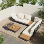 Metal Corner Sofa for Garden Nordic Antiseptic Teak Outdoor Furniture Light Luxury Comfortable Household Garden Sofa for Terrace