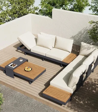 Metal Corner Sofa for Garden Nordic Antiseptic Teak Outdoor Furniture Light Luxury Comfortable Household Garden Sofa for Terrace
