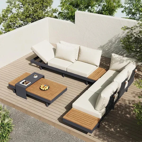 Metal Corner Sofa for Garden Nordic Antiseptic Teak Outdoor Furniture Light Luxury Comfortable Household Garden Sofa for Terrace