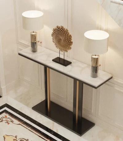 Delicate Texture Marble Console Table Living Room Bedroom Narrow Long Sofa Table Hall Display Stand Black Gold