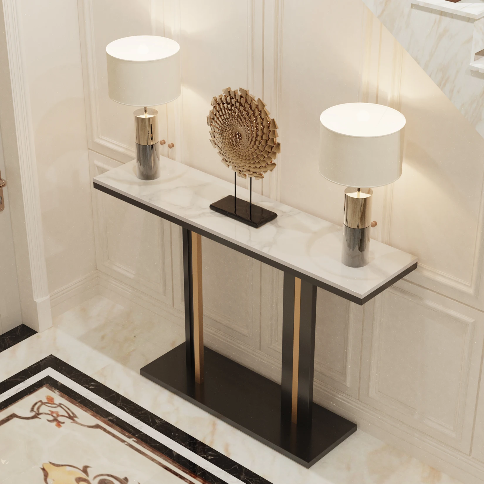 Delicate Texture Marble Console Table Living Room Bedroom Narrow Long Sofa Table Hall Display Stand Black Gold Delicate Texture Marble Console Table Living Room Bedroom Narrow Long Sofa Table Hall Display Stand Black Gold